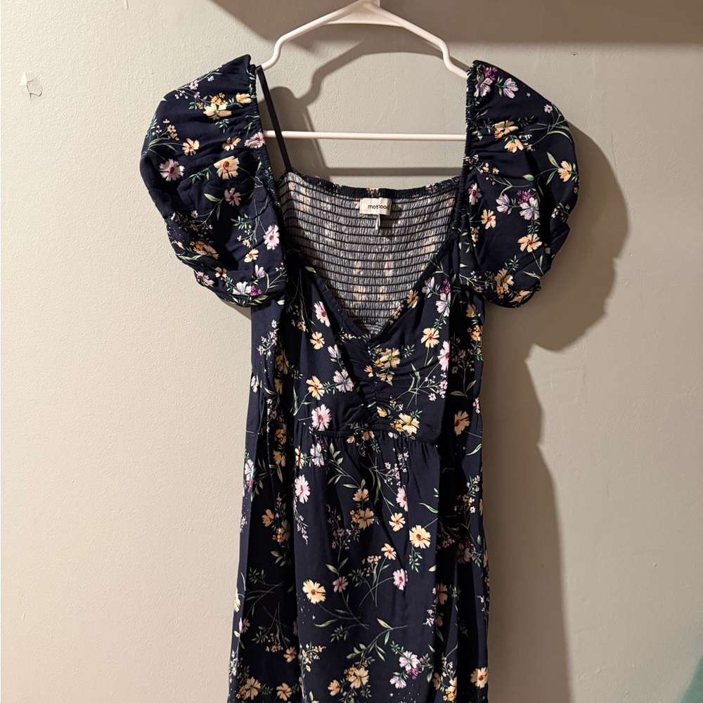 Motherhood Maternity Floral Puff Sleeve Top - Navy and Multicolor
